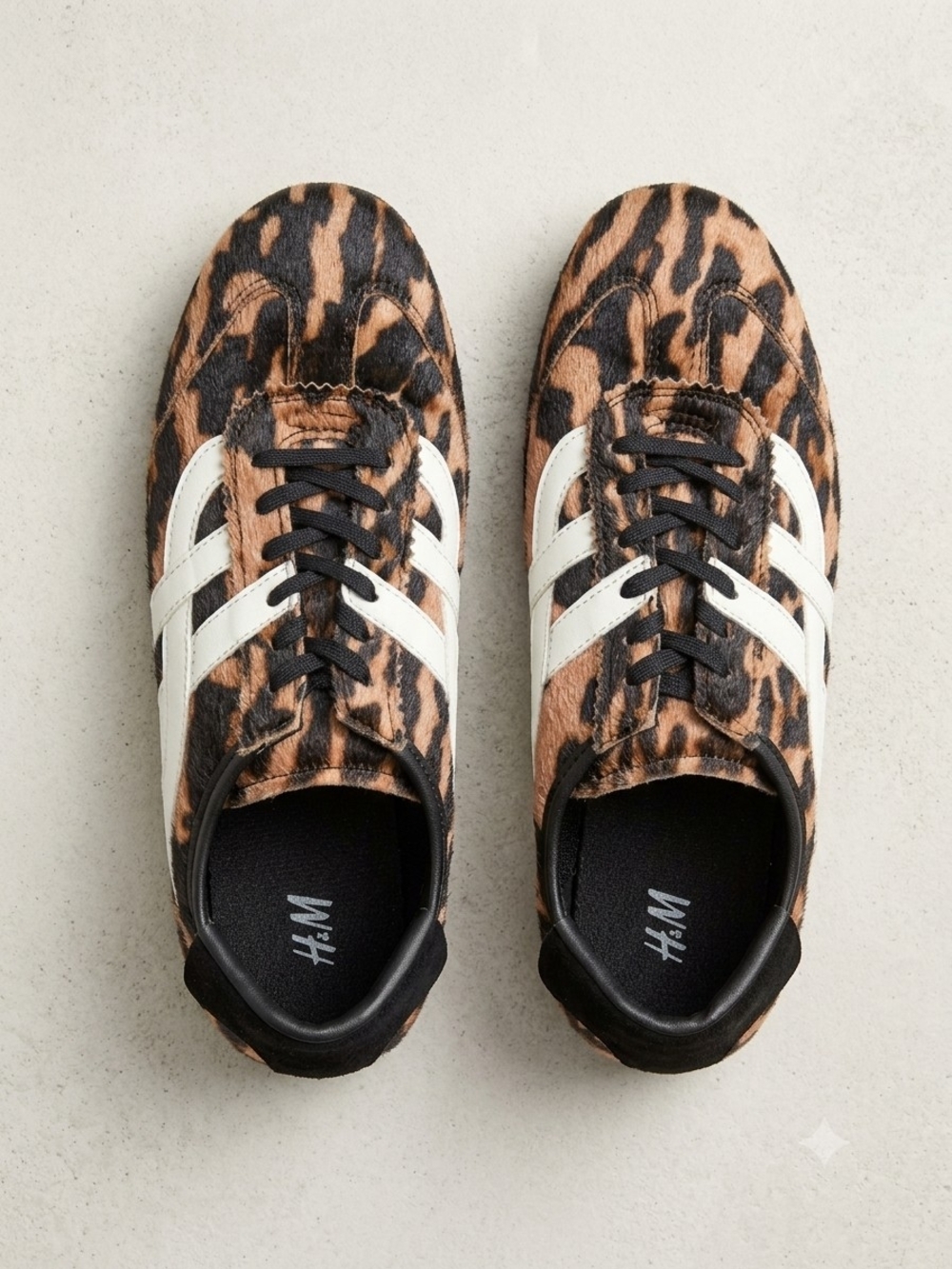 H&M Leopard-Pattern Low-Top Sneakers in Brown, Black & White